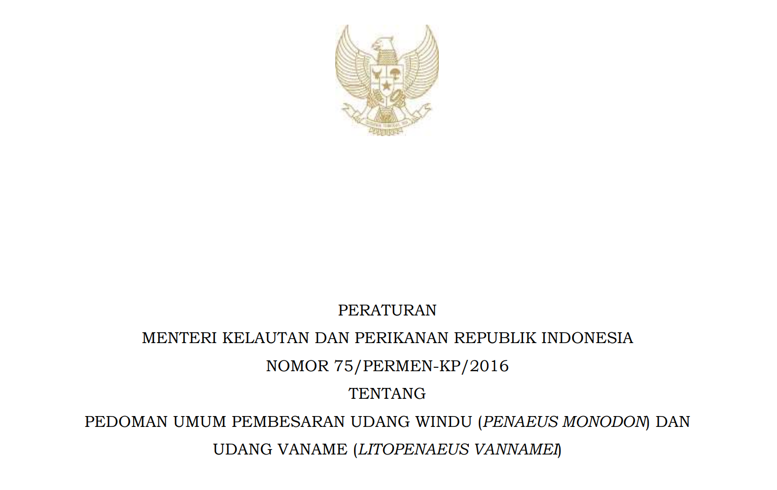 Pedoman Umum Pembesaran Udang Windu dan Vaname